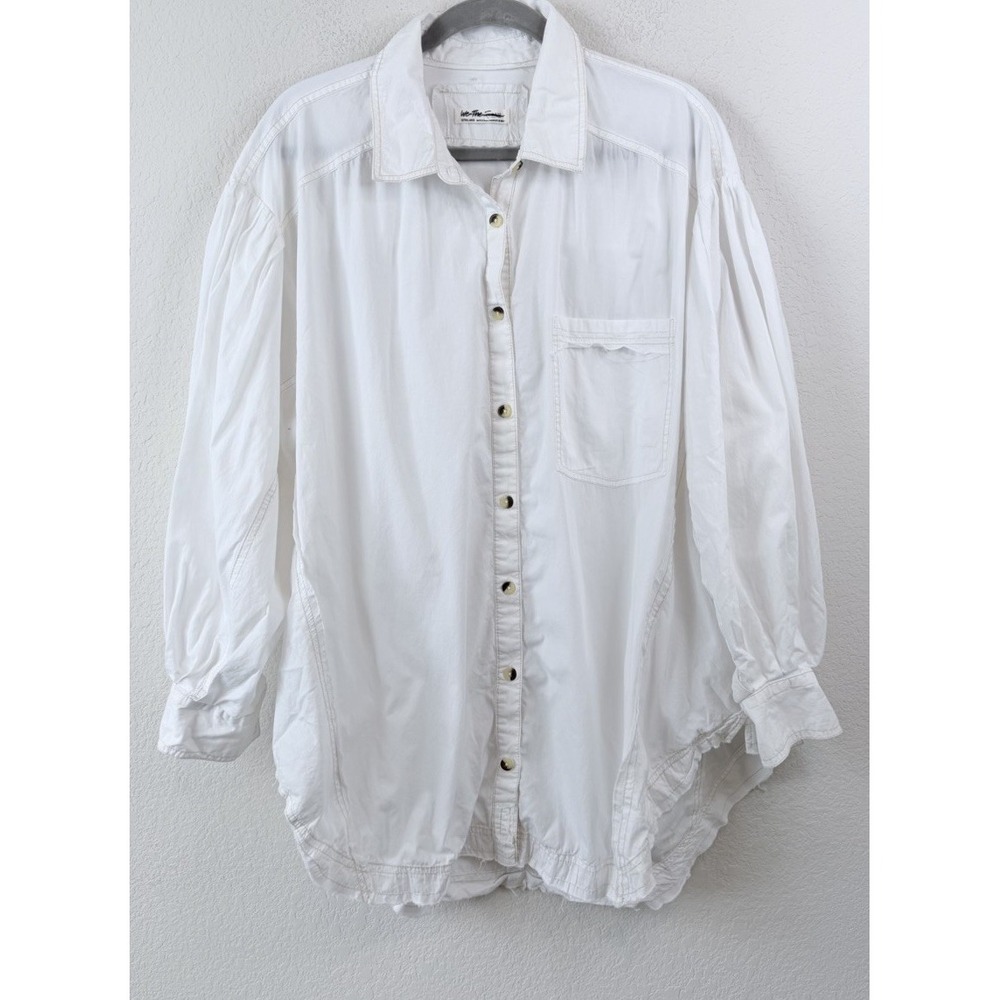 We The Free People Shirt XL White Slouchy Oversized Button Down Raw Hem